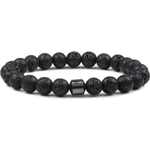 8mm/6mm Natural Stone Men Bracelet Classic Cylindrical Hematite Black Matte Lava Beaded Bracelets&Bangles Healing Women Jewelry
