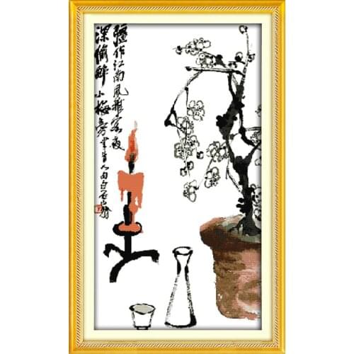 Plum Blossoms under Candl cross stitch kit print canvas stitching embroidery DIY handmade needlework