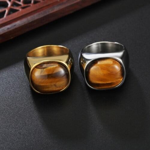DUTRIEUX 2021 New Natural Tiger Eye Natural Stone Gold Ring for men rings Party Gift jewelry