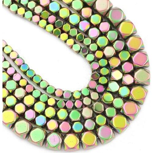 New Green Faceted Square Cube Hematite Natural Stone 3/4/6MM Spacer Loose Beads For Jewelry Making Diy Bracelets Accessories