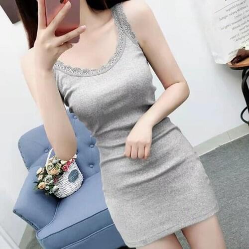 Solid White Gray Black Sexy Mini Dress 2021 New Summer Dress Female High Waist Club Dress Lace Collar Sleeveless Slim Vestidos