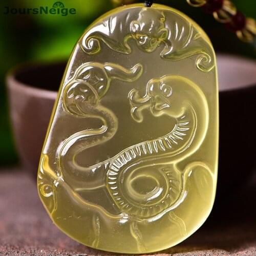 Wholesale Yellow Natural Crystal Pendant Snake Pendant Necklace Sweater Chain Zodiac Mascot Keep Safe Lucky Women Men Jewelry