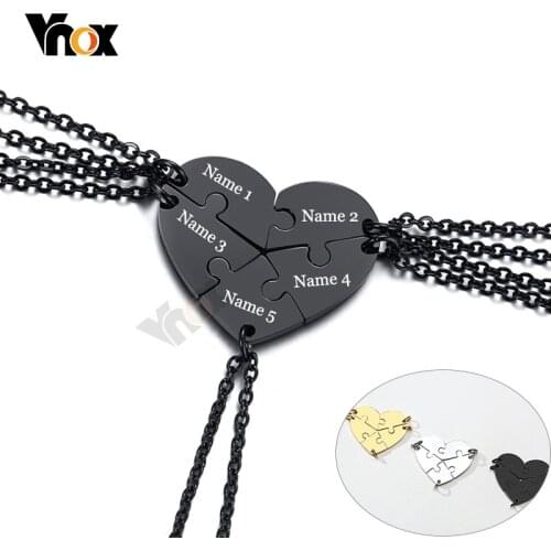 Vnox 5Pcs BFF Necklaces for Women Men Custom Engrave Stainless Steel Heart Puzzle Pendant Best Friends Friendship Gifts Jewelry