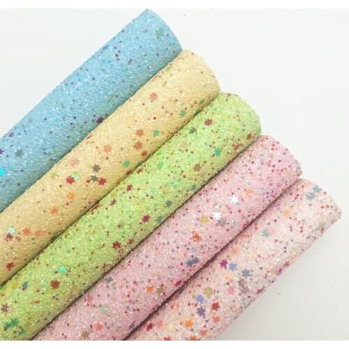 Pastel Colors Snowflake Chunky Glitter Vinyl Fabric Sheet Felt Backing Synthetic Leather Faux Vinil for Bows Earrings DIY R024B