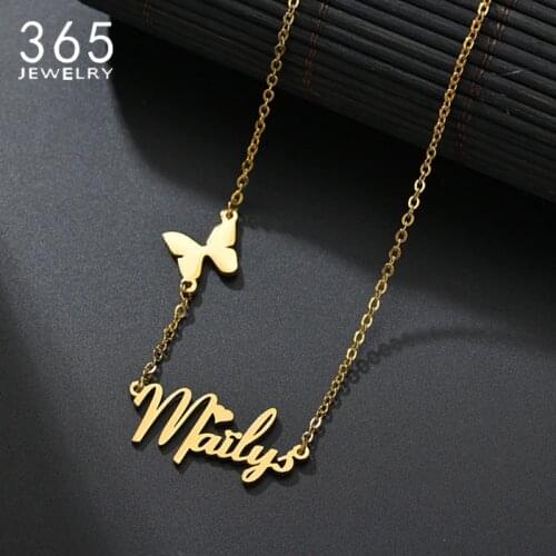 Personalized Customized Necklace Butterfly Pendant Stainless Steel Gold Chain Name Necklaces Choker Jewelry Necklaces for Women