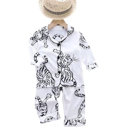 Boys Pajamas set Autumn Winter Long Sleeve Childrens Sleepwear Set Silk Pajamas Suit Boys Girls Pyjamas Sets for Kids Homewear