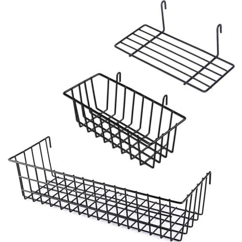 New 3 Pieces Hanging Basket Straight Shelf Flower Pot Display Holder for Wire Wall Grid Panel, Bread Basket Iron Rack