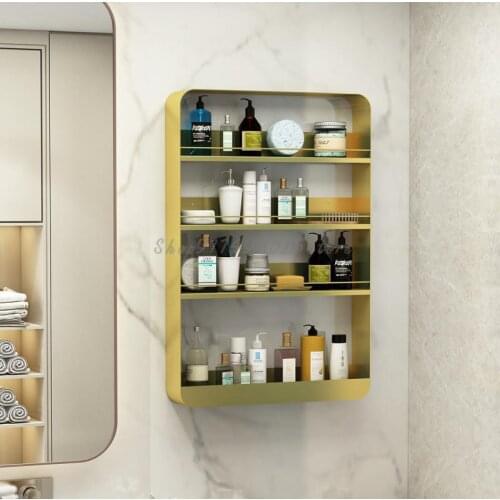 Punch-free Bathroom Toilet Vanity Rack Nordic Wall Shelf Gold Multi-layer Cosmetics Perfume Storage Rack