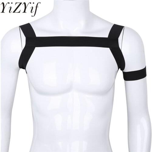 YiZYiF Mens Nylon spandex Body Chest Harness Belt Lingerie Arm Band High Elastic Shoulder Muscle Chest Harness Fetish Zentai