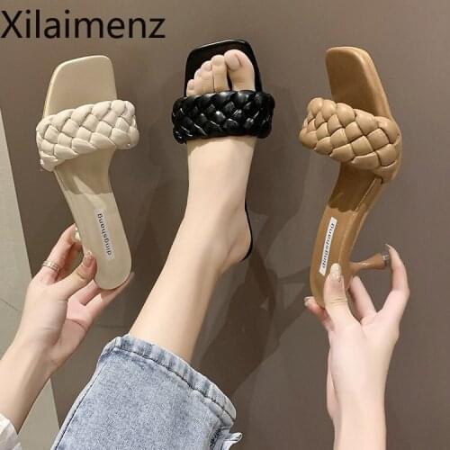 Luxury woven womens shoes slippers ladies fashion high heels office high heels mules high heels personal woven prom dress shoes