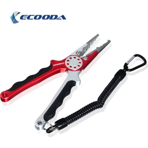 ECOODA ECHT Aluminoum Fishing Pliers Split Ring Cutter Fishing Holder Tackle With Retractable Tether Combo Hook Remover