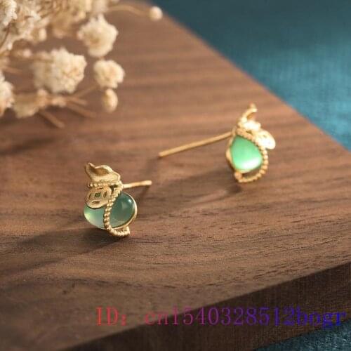 Green Jade Ear studs Amulet Women Jewelry Zircon Gifts Earrings Crystal Chalcedony Natural Fashion 925 Silver Gemstone
