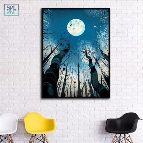 SPLSPL No Frame Moon Night Decorative Wall Picture Modern Forest Scenery Canvas Art Print Poster and Painting for Bedroom