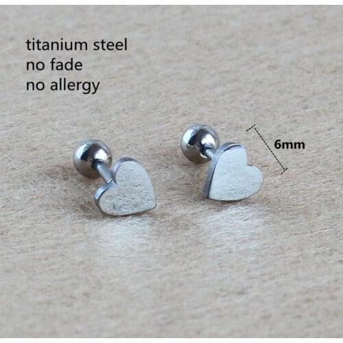 Titanium Screw-back 6mm Heart-Shape Stud Earrings 316 L Stainless Steel No Fade No Allergy