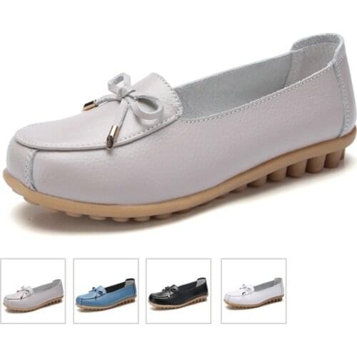 Spring Autumn Women Flats Genuine Leather Shoes Low Heels Oxford Nurse Moccasins Ballet Loafers Slip on Flat Shoes Female