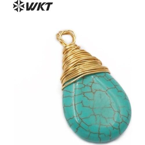 WT-P1445 Teardrop Howlite Pendant Natural Turquoises With Brass Wire Wrapped Pendant Women Necklace Pendant Turquoises Jewelry