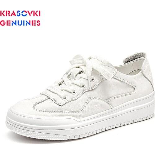 Krasovki Womens White Shoes Genuines Quality Women Sneakers Platform Spring Autumn Fashion Breathable Flat Bottom Chunky Shoes