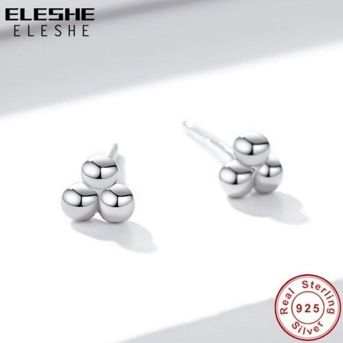 New Arrival Pure 925 Sterling Silver Barbells Beaded Stud Earrings for Women Sliver 925 Jewelry Earring Party Gift 2020