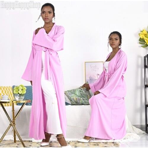 Womens Soild Color Dress Islamic Muslim Long Sleeve Open Cardiagn Tunic Robe Dubai Kimono Kaftan Jilbab Abaya African Dresses
