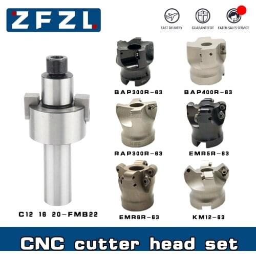1PCS Tool Holder C12 C16 C20-FMB22+1pcs CNC cutter head BAP300R BAP400R RAP300R EMR5R EMR6R KM12-63 set