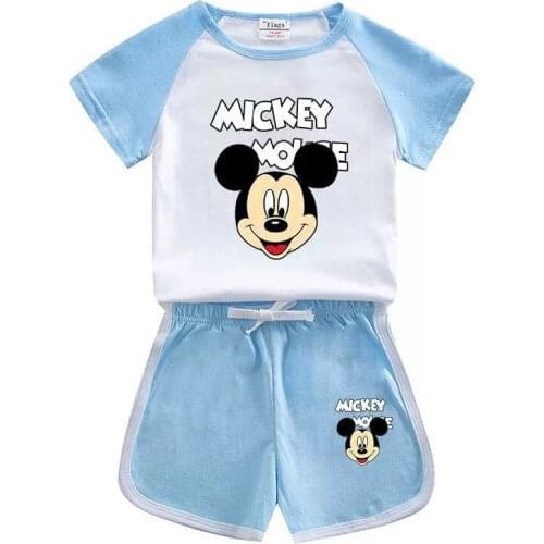 New Summer 2Pcs Toddler Girls Clothes Mickey Mouse Print Baby Boy Clothes Cotton Baby T Shirt + Shorts Kids Sports Clothes Set