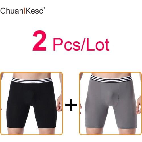 2pcs Mens Sports Underwear Long Ice Silk Boxers Soft Comfortable Sweat Absorbing Fast Drying Running Anti Abrasion Leg Shorts