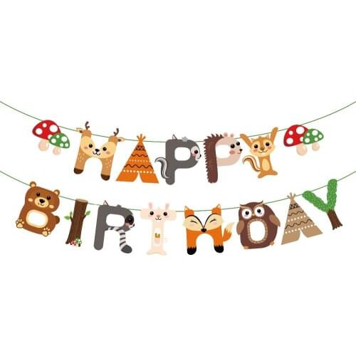 27pcs Safari Animals Woodland Animals Happy Birthday Banner Birthday Decoration Supplies For Kids Birthday Party Supplies