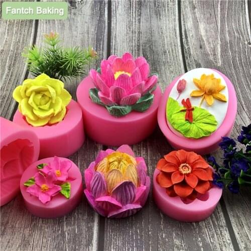 3D Beautiful Lotus Chrysanthemum Flowers Mold Wedding Cake Decorating Tools Baking Mould Fondant Silicone Form DIY Resin Art
