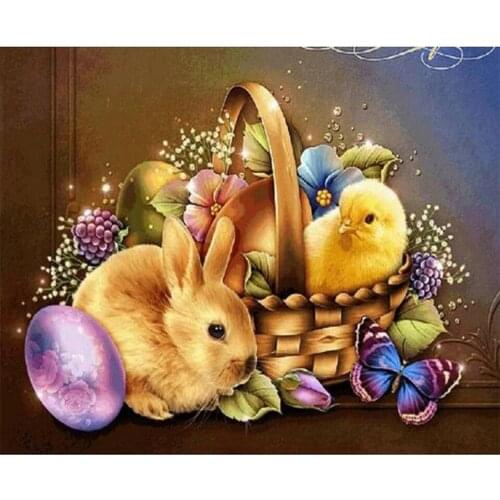 5D DIY Diamond Painting Full Round/square Drill Diamond Mosaic Cross Stitch Kits Easter Bunny Flower Embroidery Home Decoration