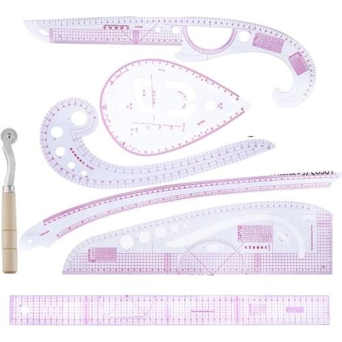 7PCS Ruler Tailor Measuring Kit Clear Sewing Drawing Ruler Yardstick Sleeve Arm French Curve Set Cutting Ruler Tools