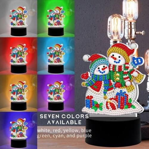 7 Colorful DIY Light Diamond Painting LED Lamp Special Shaped Diamond Mosaic Cross Stitch Embroidery Christmas Snowman Decor