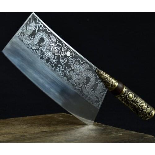 8 Inch Handmade Knives 7Cr17MoV High Carbon Steel Copper Dragon Decor Slicing Cleaver Kitchen Knives For Cutting Vegetable Meat