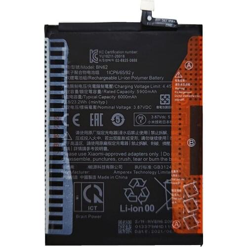 High Quality New 6000mAh BN62 Phone Battery For Xiaomi Redmi Note9 4G POCO M3 Smart Phone
