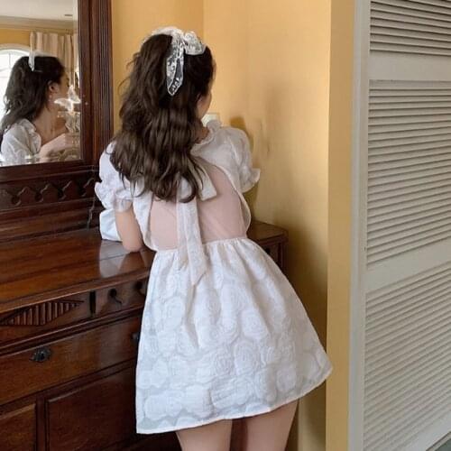 Hollow Out Perspective Backless White Dress Woman Korean Clothes Sweet Style Summer Mini-dresses New Ladies Fashion Brand New