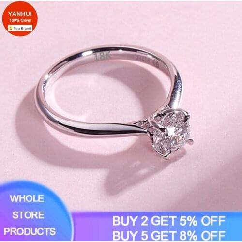 YANHUI With Certificate 18K White Gold 2 Carat Zirconia Diamond Engagement Wedding Band Gift Jewelry Ring No Fade Allergy Free