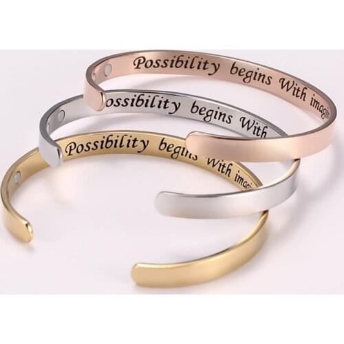 Rose gold engraved stainless steel bracelet Possibility Begins With Imagination fashion simple stainless steel bracelet
