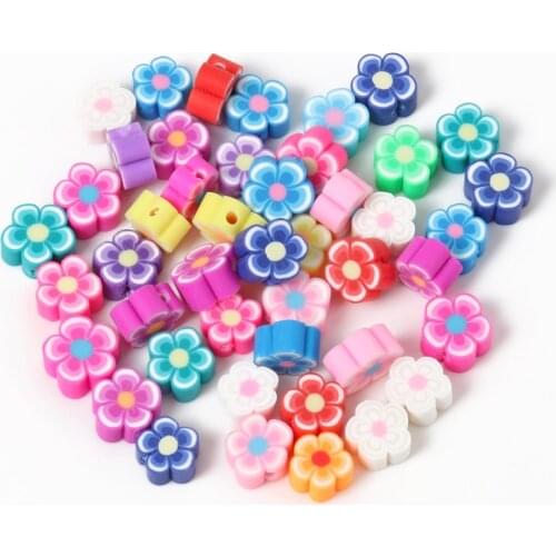 10x5mm Mixed Polymer Clay Beads Flower Shape Soft Pottery Loose Spacer Beads for Jewelry Making Handmade Diy Bracelet Necklace