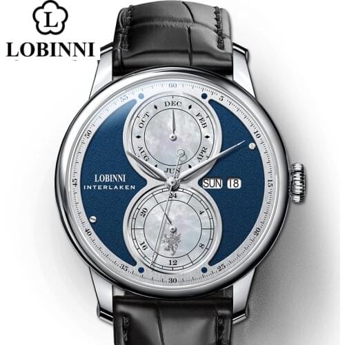 LOBINNI luxury business design men watch leather strap wristwatch for boy waterproof New year gift mechanical wrist watches