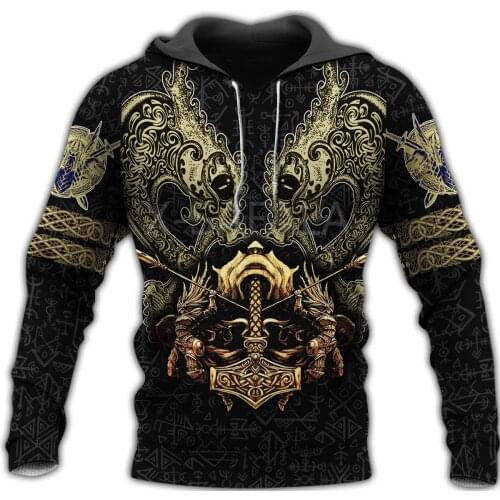 Viking God Tattoo 3D Print Black Hoodies Pullover Sweatshirt Man Women Harajuku Outwear Casual Unisex Zipper Jacket Tracksuit 01