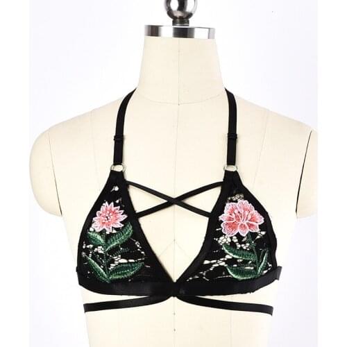 Women Sexy Lingerie Bondage Black Lace Body Harness Belt Goth Harajuku Elastic Harness Strappy Crop Top Body Cage Bra