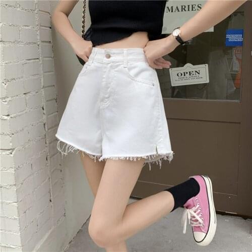 Tassel Summer Denim Jeans Shorts Women High Waist Short Pants White Blue Split Pockets Pockets Korean Streetwear Designer