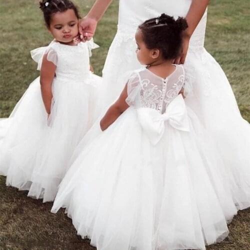 Purple Puffy Flower Girl Dresses for Wedding Lace Beads 3D Floral Appliqued Pageant Party Gowns Princess Girl Wear