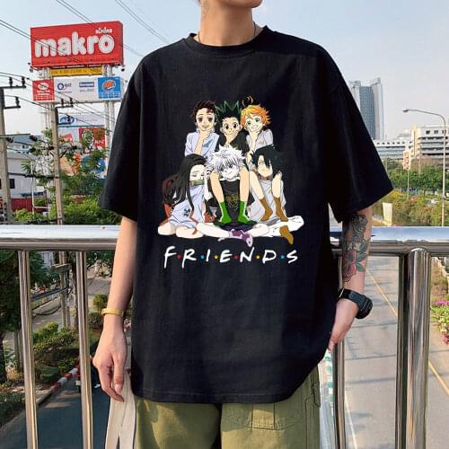 Japanese Anime The Promised Neverland Hunter X Hunter Demon Slayer Friends Print T Shirt Summer Short Sleeve Men Women Tee Shirt