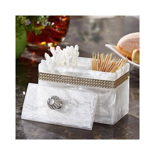 Imitation Diamond Cotton Swab Jar White Resin Toothpick Holder Multi-grid Toothpick Container Table Toothpick Storage Box Tooth