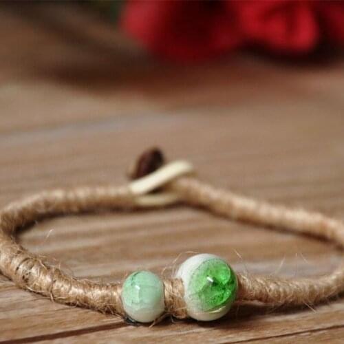 Ceramics Clear Beads Chains Bracelects For Women Men Handmade Jewelry Porcelain Twine Rope Link Cuff Bangle Charm Hand Accessory