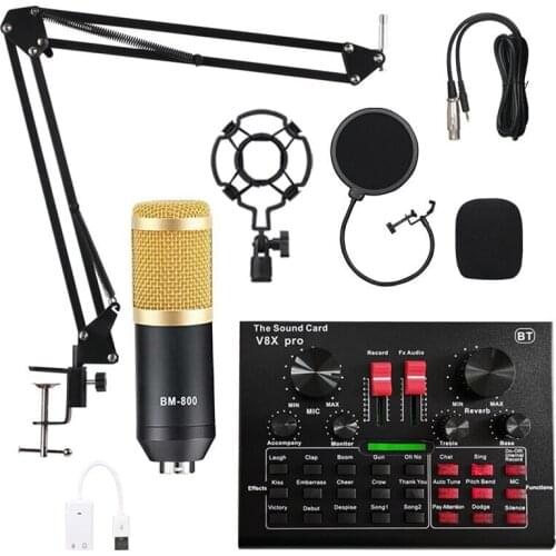 Condenser Microphone Kit Pro Audio Studio Sound Recording Microphone with V8X PRO Muti-functional Bluetooth Sound Card