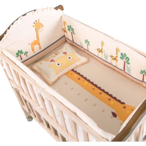Crib Bedding Set Baby Pillow Bed Bumpers 5pcs Pure Cotton Toddle Bed Liner Matress Cover for Cot Size 100*56cm