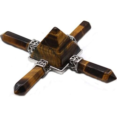 100-Unique Silver Plated Square Pyramid Connect Hexagon Column Energy Emitter Pendant For Men Tiger Eye Stone Jewelry