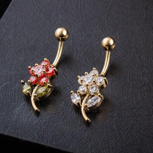 Sweet Fashion Crystal Flower Navel Nail Simple Stainless Steel Navel Piercing Body Jewelry Gifts