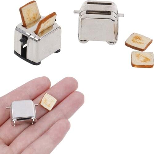 Mini Kitchen Toy With 2PCS Bread Toast Machine Doll 1:12 Miniature Toaster Cute Simulation Food Dollhouse Decoration Accessories